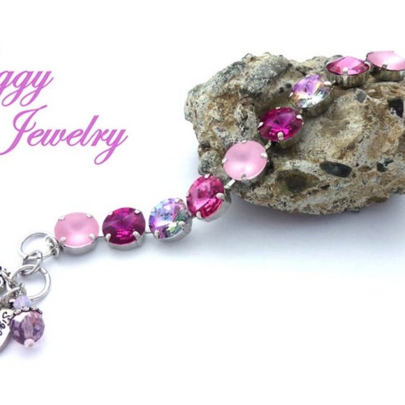 Swarovski Pink and Fuchsia Rivoli Charm Bracelet - Picture 8 of 10